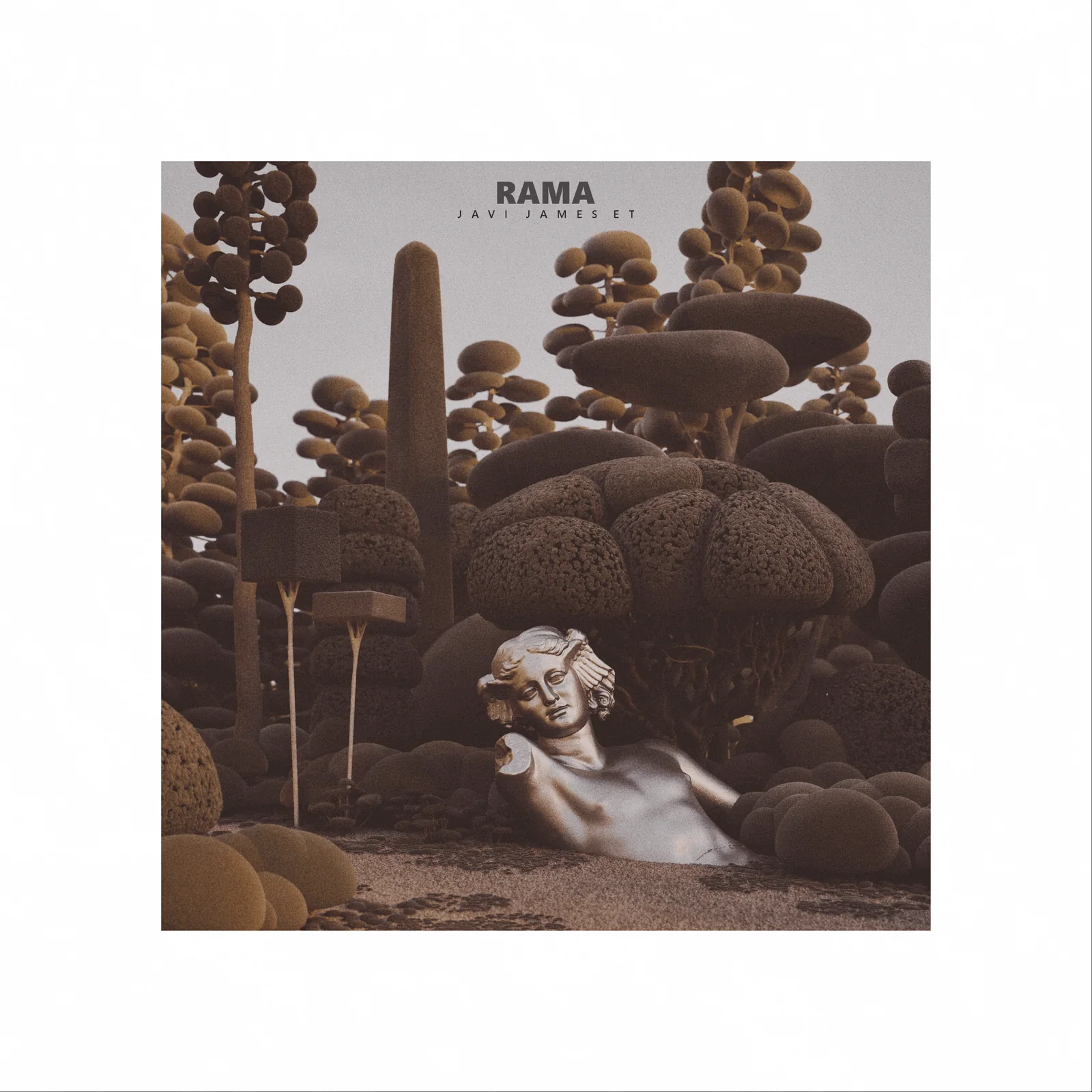 Cover of RAMA, classical sculpture reclining amid stylized vegetation